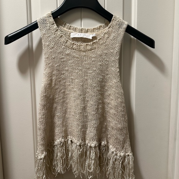 Astr Tops - Astr Cream Knit Fringe Tank Top